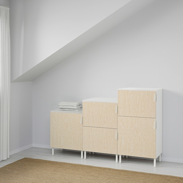 PLATSA Schrank mit 5 Türen, weiß/Kalbåden glänzende Kiefernachbildung, Bestseller