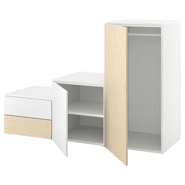 PLATSA Kleiderschrank m 2 Türen+2Schubl., weiß Kalbåden/glänzende Kiefernachbildung FONNES weiß,