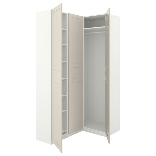 PAX / FLISBERGET Eckkleiderschrank, weiß/hellbeige,