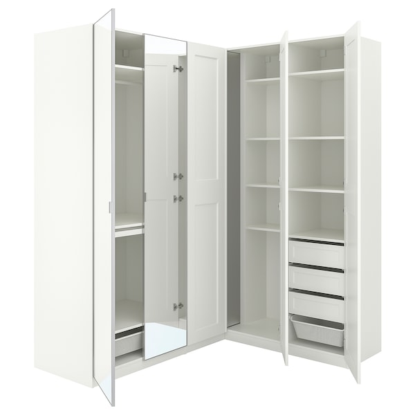 PAX / GRIMO/ÅHEIM Eckkleiderschrank, weiß/weiß Spiegelglas,