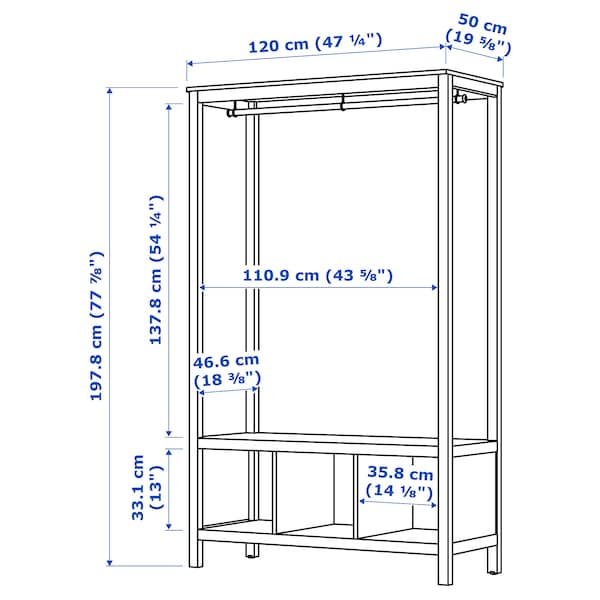HEMNES Kleiderschrank, offen, weiß las., Kostenloser Versand international