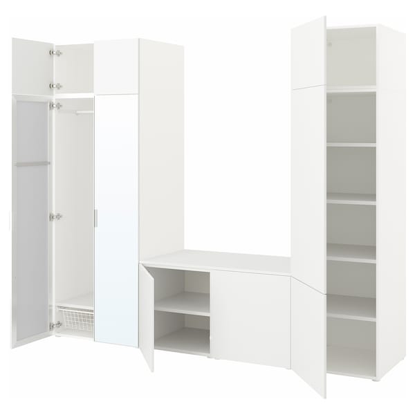 PLATSA Kleiderschrank mit 9 Türen, weiß STRAUMEN Spiegelglas/FONNES weiß,