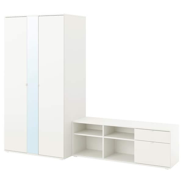VIHALS Schrank-/Bankkombination, weiß/Spiegelglas,