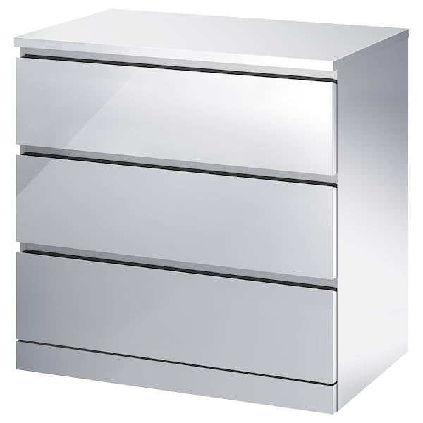 MALM Kommode mit 3 Schubladen, Spiegeleffekt,