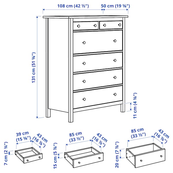 HEMNES Kommode mit 6 Schubladen, weiß gebeizt, Fabrikpreis