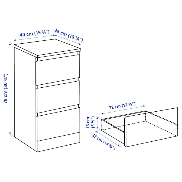 MALM Kommode mit 3 Schubladen, weiß, Sonderangebot