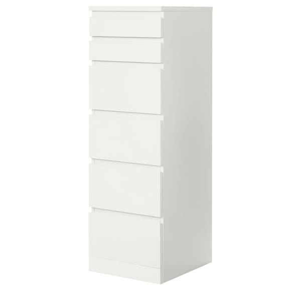MALM Kommode mit 6 Schubladen, weiß/Spiegelglas,