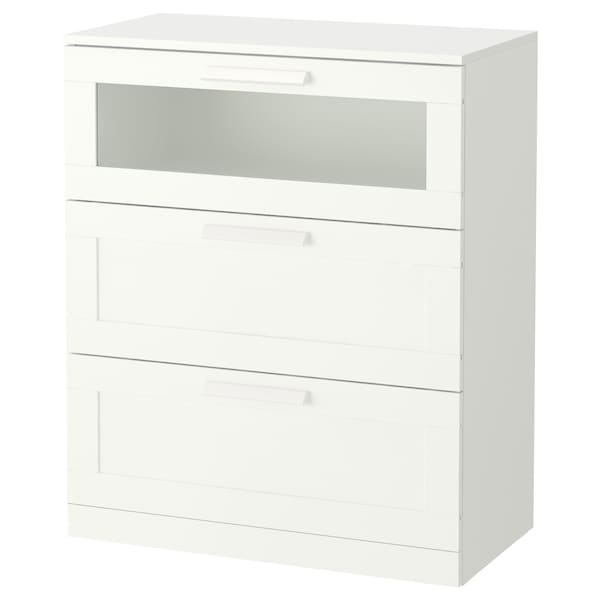 BRIMNES Kommode mit 3 Schubladen, weiß/Frostglas,