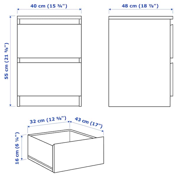 MALM Kommode mit 2 Schubladen, weiß, Top Angebot