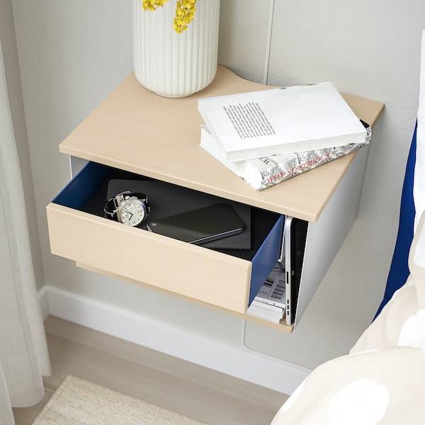 STOMSÖ Ablagetisch zur Wandmontage, Birkenachbildung weiß/blau, Bestseller