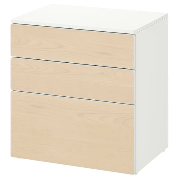 SMÅSTAD / PLATSA Kommode mit 3 Schubladen, weiß/Birke,