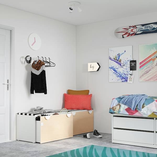 SMÅSTAD Bank mit Kasten, weiß/Birke, Sonderangebot der Fabrik