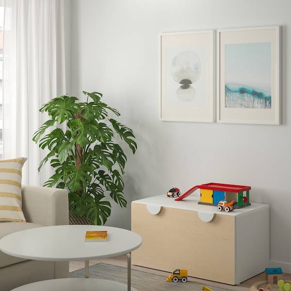 SMÅSTAD Bank mit Kasten, weiß/Birke, Sonderangebot der Fabrik