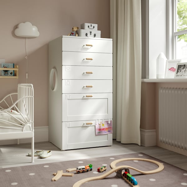 SMÅSTAD / PLATSA Kommode mit 6 Schubladen, weiß mit Rahmen, Discount Store für neue Produkte