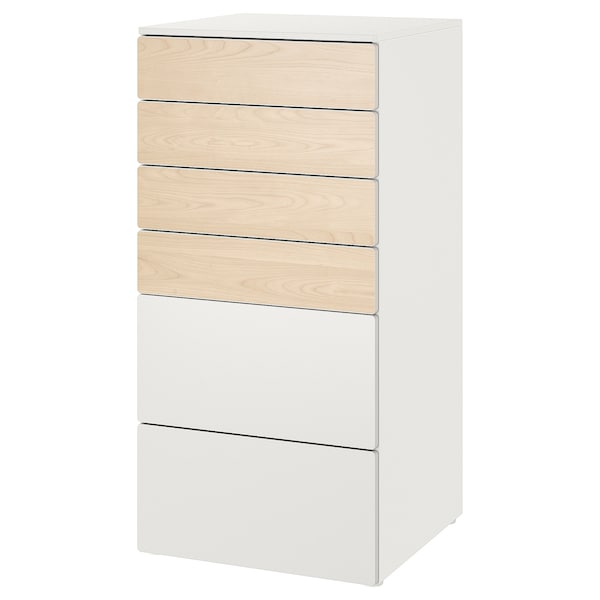 SMÅSTAD / PLATSA Kommode mit 6 Schubladen, weiß Birke/weiß,