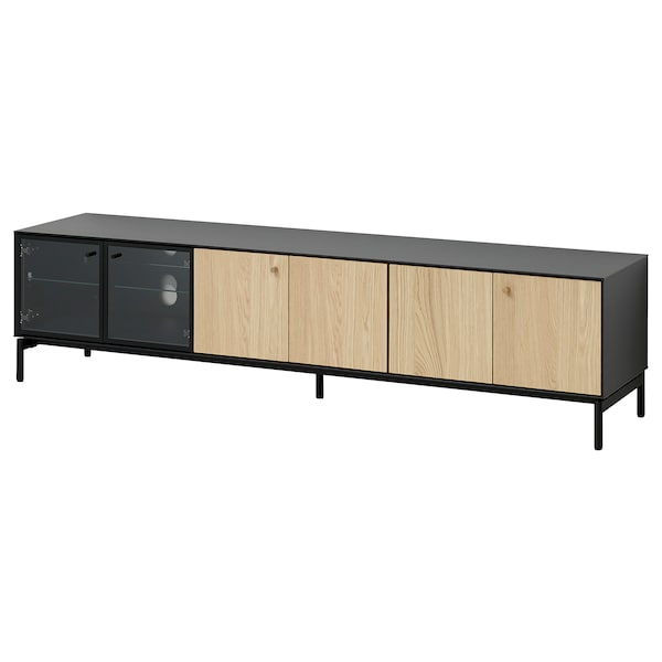 BOASTAD TV-Bank, schwarz/Eichenfurnier,