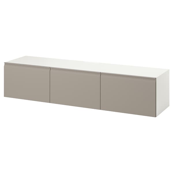 BESTÅ TV-Bank mit Türen, weiß/Hammarsmed beige,