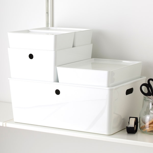 KUGGIS Box mit Deckel, weiß, Kauf eins, bekomm eins gratis