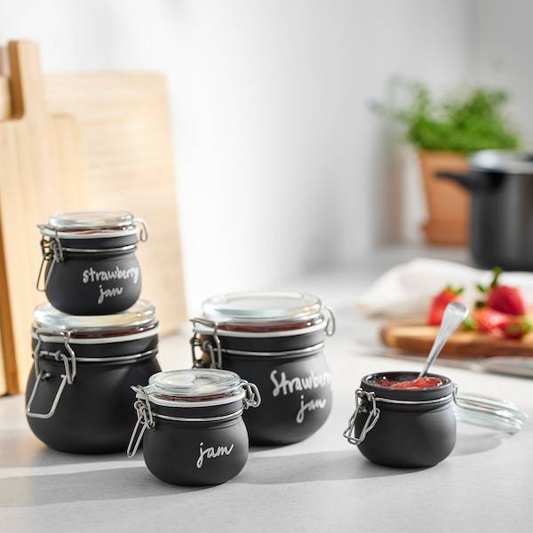 KORKEN Dose mit Deckel, Klarglas/schwarz, Begrenztes Angebot