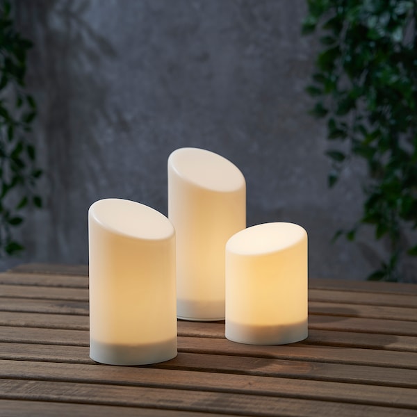 ÄDELLÖVSKOG Blockkerze LED innen/außen 3er-Set Bis zu 50% Rabatt