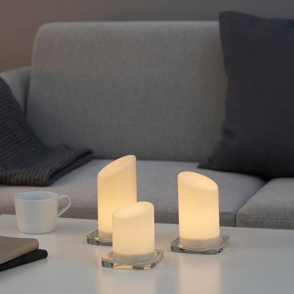 ÄDELLÖVSKOG Blockkerze LED innen/außen 3er-Set Bis zu 50% Rabatt