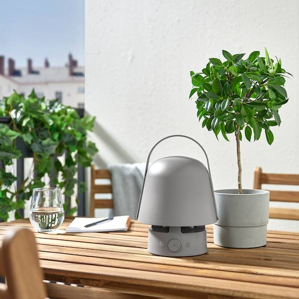 VAPPEBY Leuchte m Bluetooth-Lautsprecher, für draußen/grau Auslauf