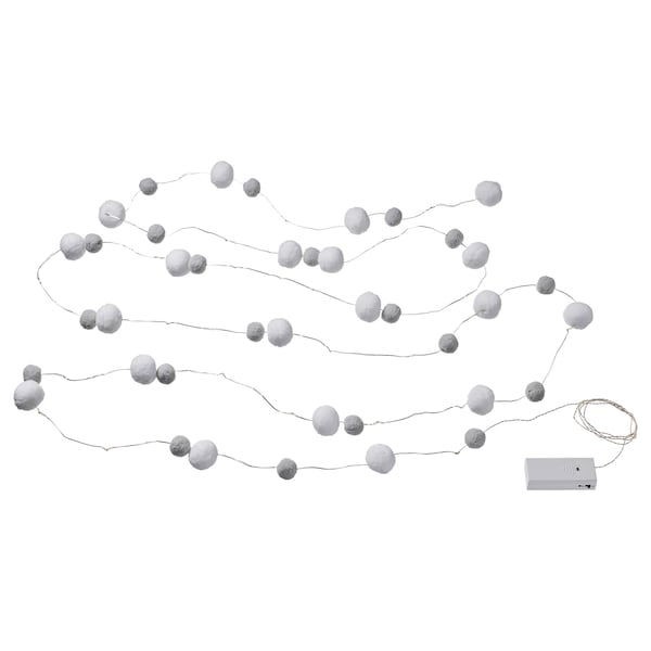 AKTERPORT Lichterkette (40), LED, batteriebetrieben mini/Pompon weiß/grau im Angebot