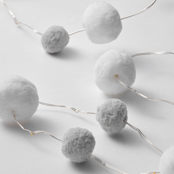 AKTERPORT Lichterkette (40), LED, batteriebetrieben mini/Pompon weiß/grau im Angebot