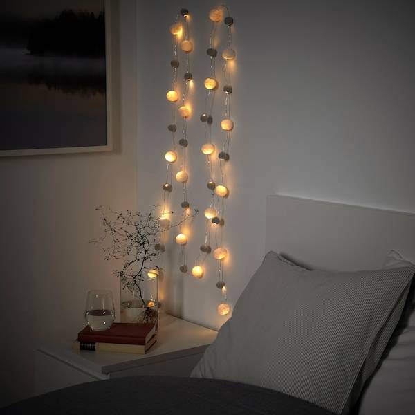 AKTERPORT Lichterkette (40), LED, batteriebetrieben mini/Pompon weiß/grau im Angebot