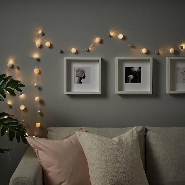 AKTERPORT Lichterkette (40), LED, batteriebetrieben mini/Pompon weiß/grau im Angebot