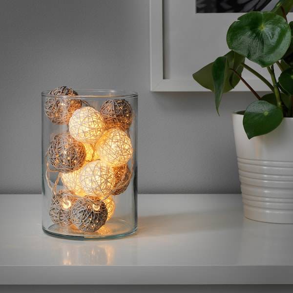 LIVSÅR Lichterkette (12), LED, innen/batteriebetrieben grau/weiß Limitierter Zeitrabatt