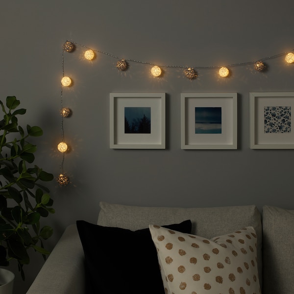 LIVSÅR Lichterkette (12), LED, innen/batteriebetrieben grau/weiß Limitierter Zeitrabatt