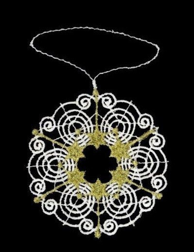 Plauener Spitze Baumbehang Kreis/Ornament goldfarben