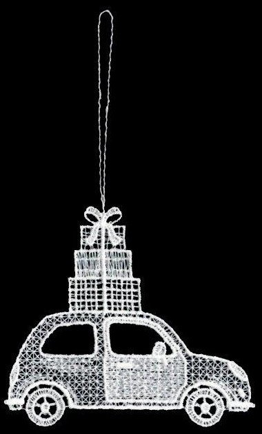 Plauener Spitze Baumbehang Auto mit Weihnachtspaketen