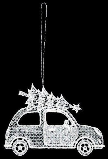 Plauener Spitze Baumbehang Auto mit Weihnachtsbaum