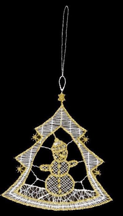 Plauener Spitze Baumbehang Weihnachtsbaum mit Schneemann goldfarben
