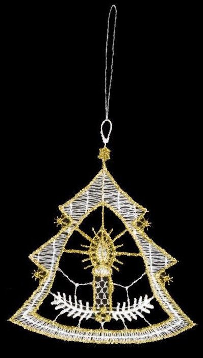Plauener Spitze Baumbehang Bäumchen mit Kerze goldfarben