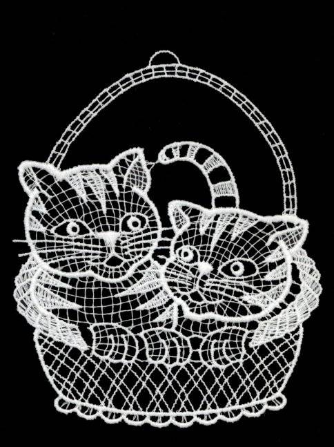 Plauener Spitze Fensterbild Katzenkörbchen