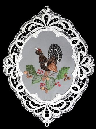 Plauener Spitze Fensterbild Auerhahn