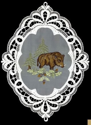 Plauener Spitze Fensterbild Wildschwein