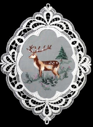 Plauener Spitze Fensterbild Hirsch