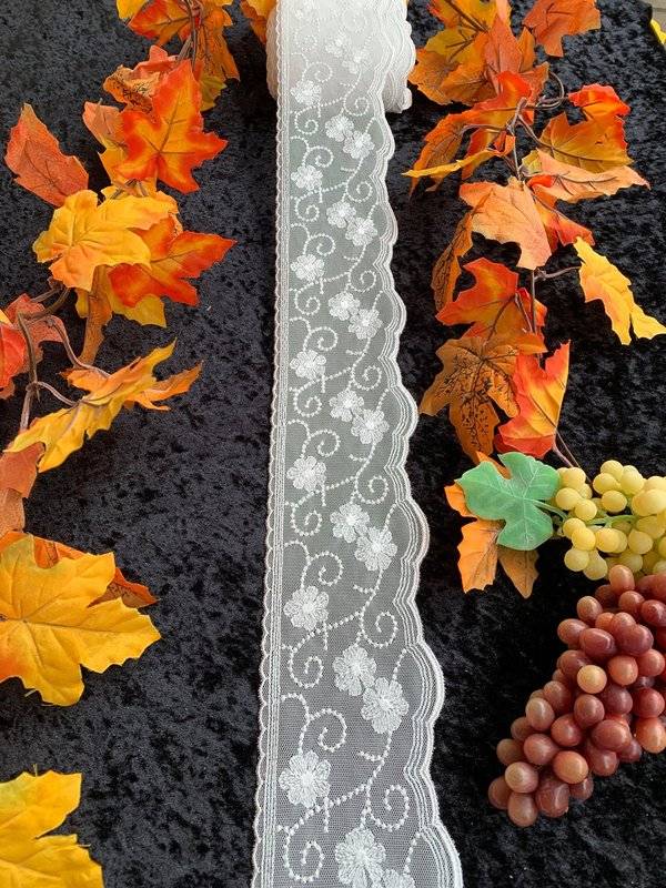 Plauener Spitze Blumen-Gespräche 10cm/ weiss