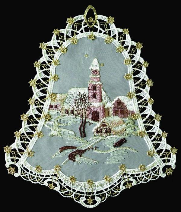 Plauener Spitze Fensterbild Kirche im Glockenrahmen