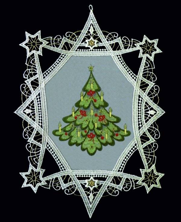 Plauener Spitze Fensterbild Tannenbaum in der Raute