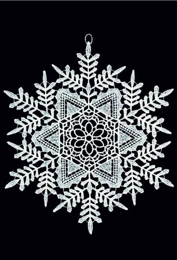 Plauener Spitze Fensterbild Schneestern in weißer Farbe