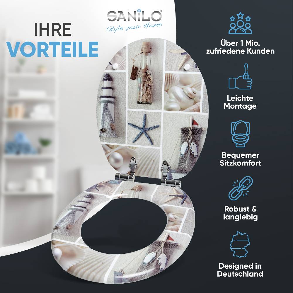 Sanilo WC-Sitz mit Absenkautomatik Meeresbrise - Premium Toilettendeckel direkt vom Hersteller