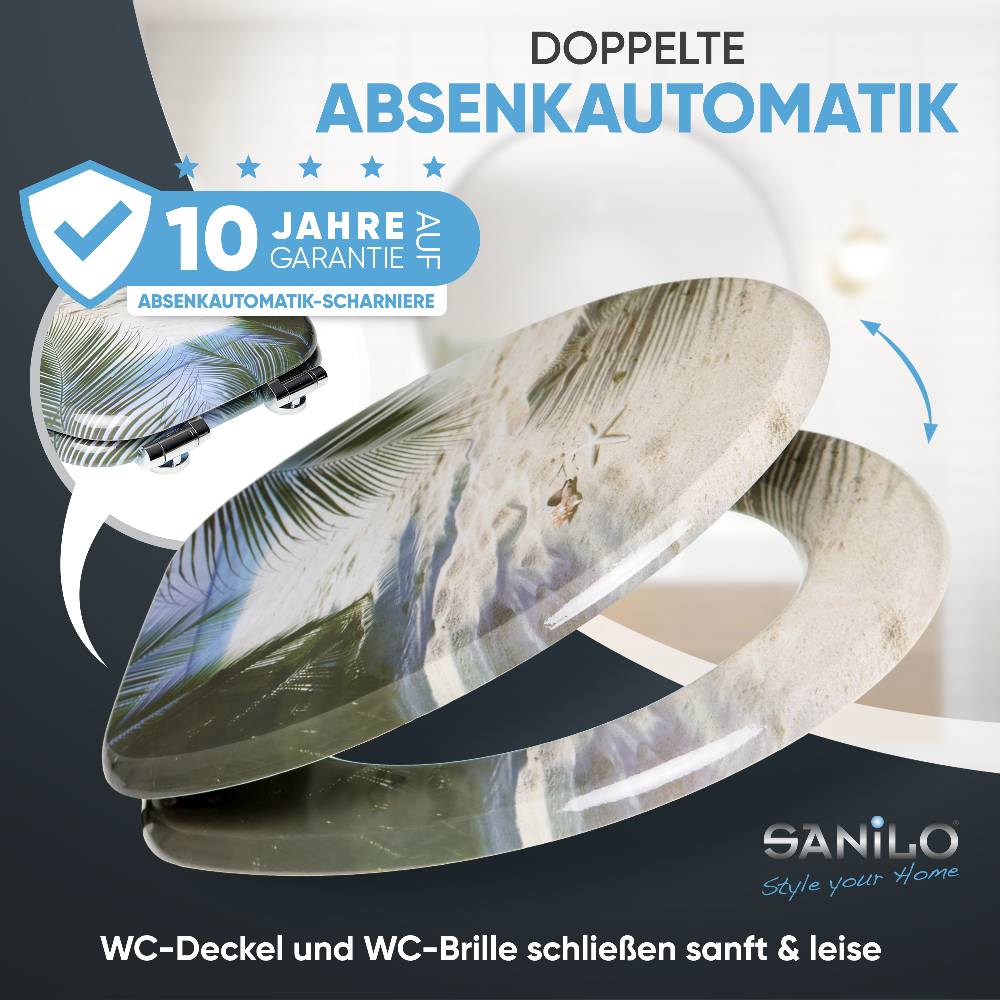 Sanilo WC-Sitz mit Absenkautomatik Beach - Premium Toilettendeckel direkt vom Hersteller Bestseller