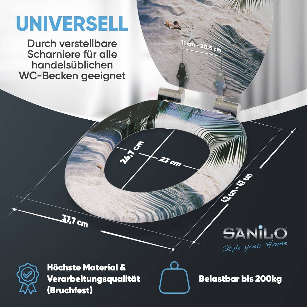 Sanilo WC-Sitz mit Absenkautomatik Beach - Premium Toilettendeckel direkt vom Hersteller Bestseller