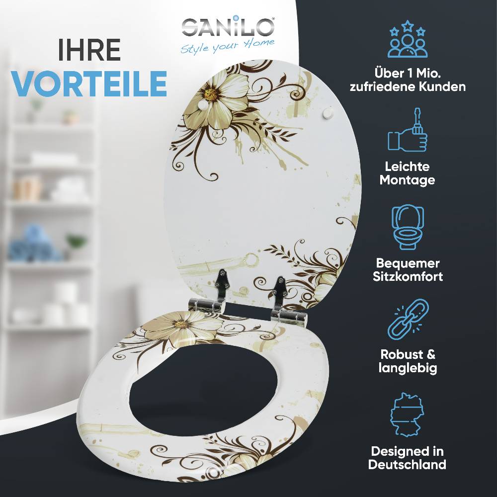 Sanilo WC-Sitz mit Absenkautomatik Flower - Premium Toilettendeckel direkt vom Hersteller