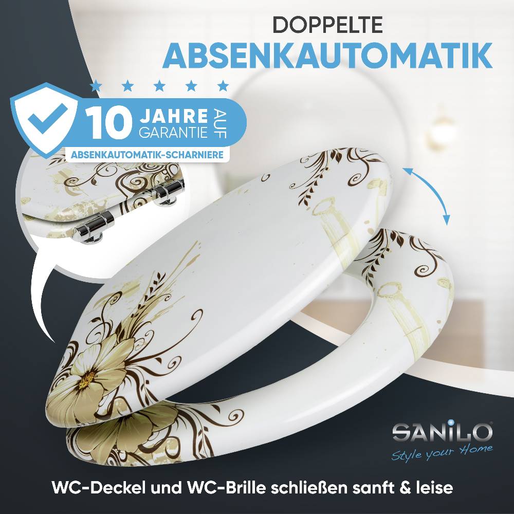 Sanilo WC-Sitz mit Absenkautomatik Flower - Premium Toilettendeckel direkt vom Hersteller Räumungsverkauf